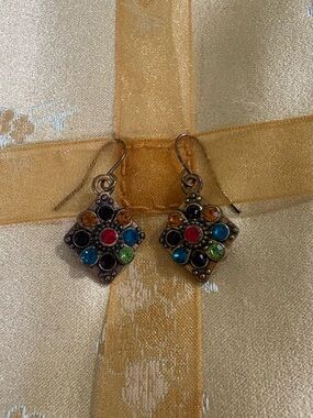 Multicolor Crystal Drop Earrings - Boho Floral Statement
